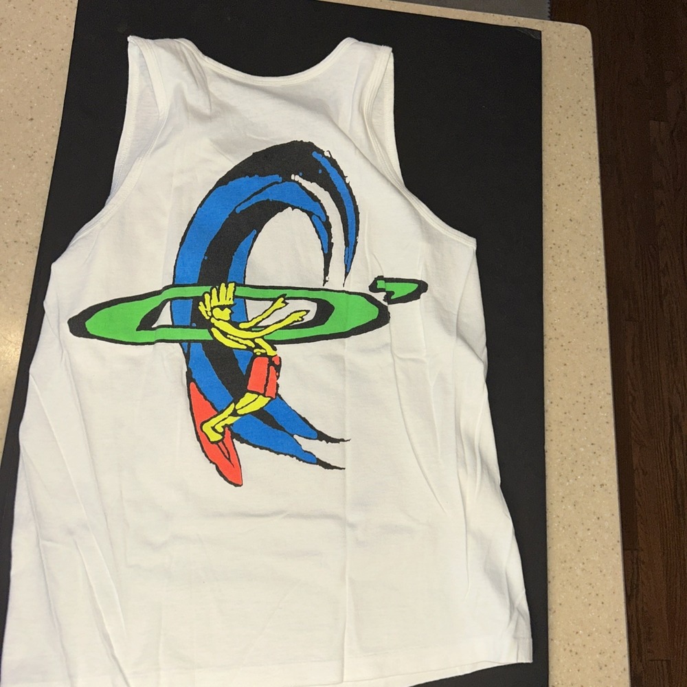 Men's White Graphic Tank Top with Surf Decal